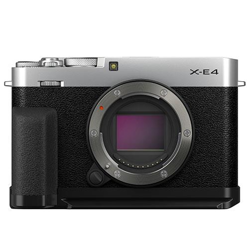 X-E4 Mirrorless Camera Body in Silver with Metal Hand Grip and Thumb Rest Product Image (Primary)