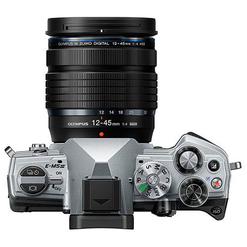 OM-D E-M5 Mark III Mirrorless Camera in Silver with 12-45mm F4 Pro Lens Product Image (Secondary Image 3)