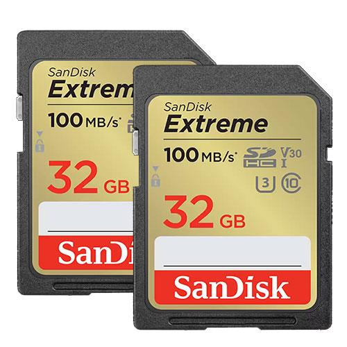 Extreme SDHC 32GB 100MB/s Memory Card Twin Pack Product Image (Primary)