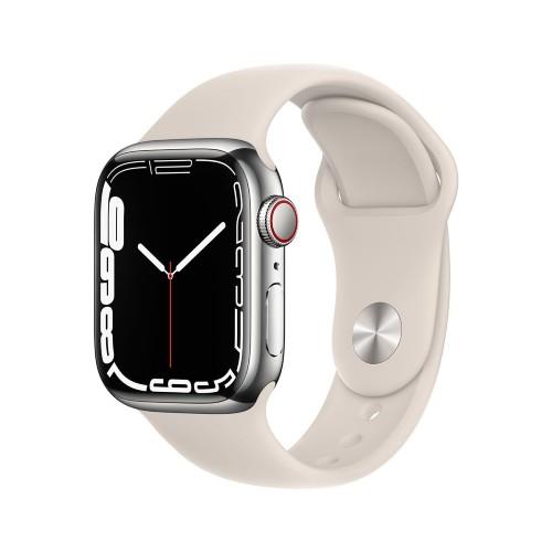Apple Watch Series 7 GPS + Cellular 41mm Silver Stainless Case with Starlight Sport Band – Regular