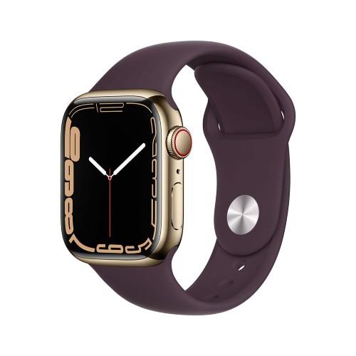 Apple Watch Series 7 GPS + Cellular 41mm Gold Stainless Case with Dark Cherry Sport Band – Regular