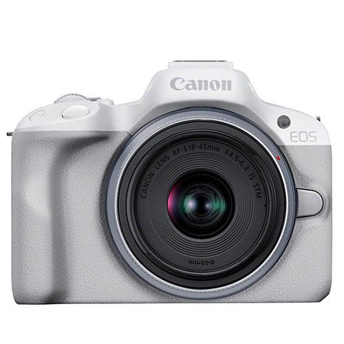 Canon EOS R50 Mirrorless Camera in White with RF-S 18-45mm Lens