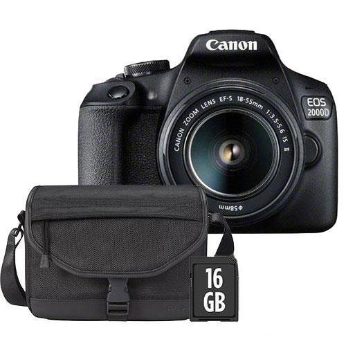 Canon EOS 2000D Digital SLR with EF-S 18-55mm IS II Lens, Canon Bag and 16GB Card - Open Box