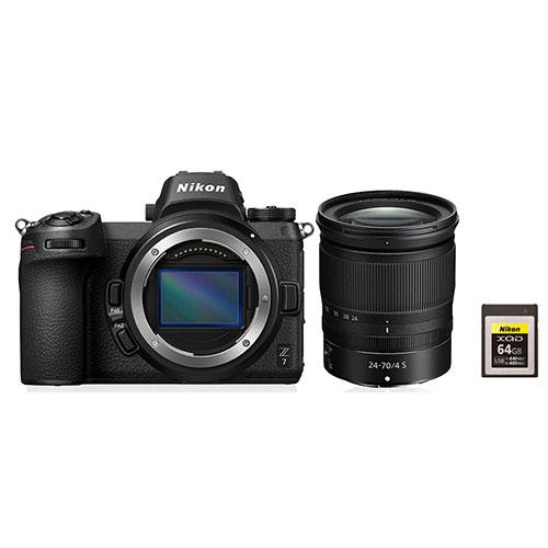 Nikon Z 7 Mirrorless Camera with Nikkor 24-70mm f/4 S Lens and Nikon 64GB XQD Card