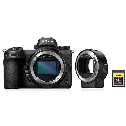 Nikon Z 7 Mirrorless Camera Body with FTZ Mount Adapter and Nikon 64GB XQD Card