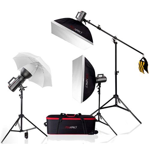Pixapro LUMI 400 II 1200 Three Head Kit with Boom Stand
